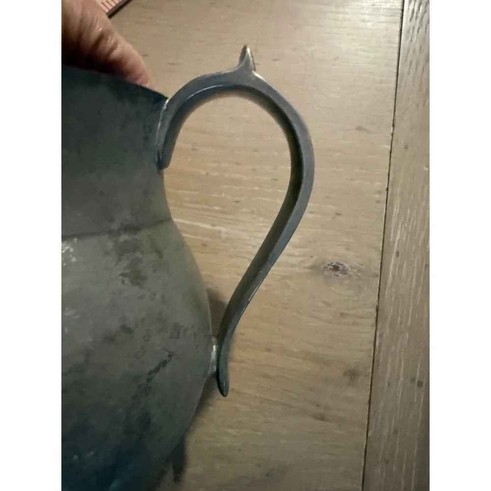 Vintage Pewter Style Metal Pitcher Rustic Farmhouse Decorative Jug 6 Inch Gray